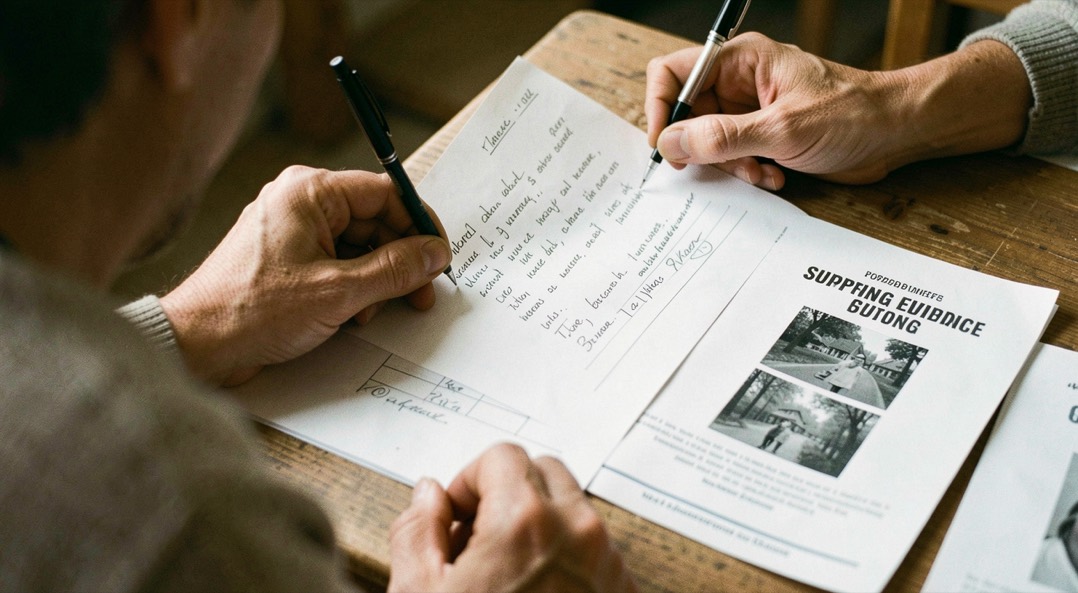 Supporting evidence for editing note with contextual materials visible